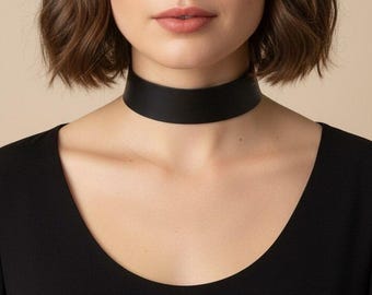 Soft Black Leather Choker: Wide Italian Leather Collar