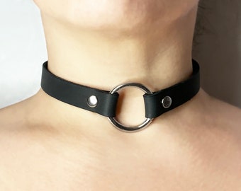 Leder O Ring Halsband Halsband 15mm Band; 25mm oder Ring