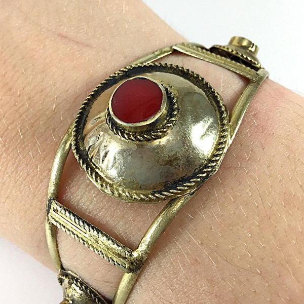 Red Coral vintage kuchi bracelet handmade afghan women artisans exotic statement