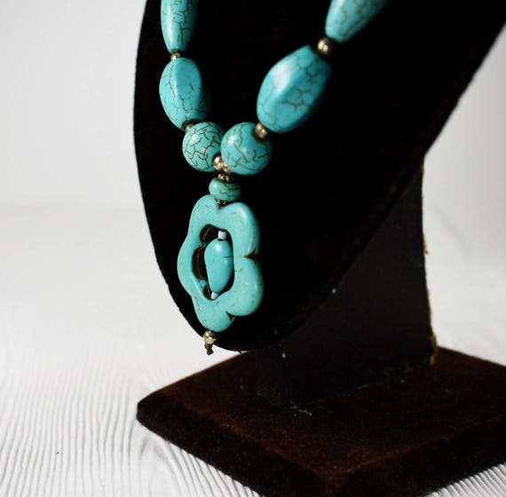 Vintage Turquoise Flower Necklace women handmade … - image 5
