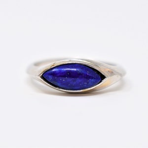 Vintage Lapis Lazuli evil eye ring, afghan handmade, for women, September birthstone, Dainty ring, authentic gems, emerald cut, kochi tribe