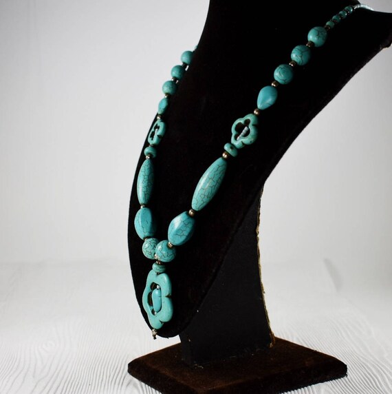 Vintage Turquoise Flower Necklace women handmade … - image 6