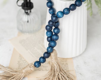 Blue Wood Bead Garland, Wood Bead Garland, Nautical Home Decor