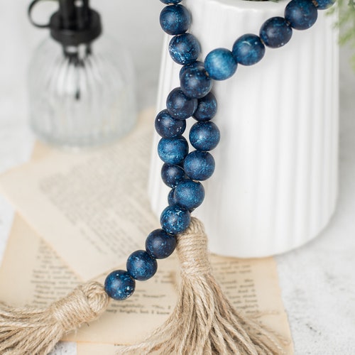 Blue Wood Bead Garland Wood Bead Garland Nautical Home Decor Etsy