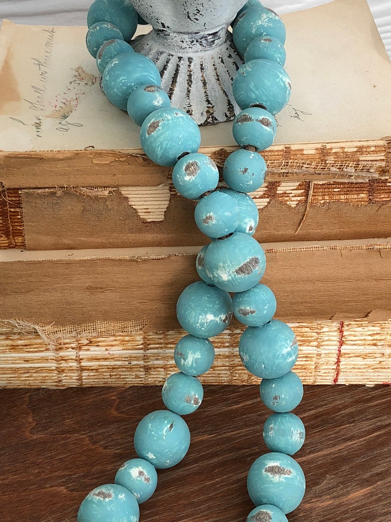 Turquoise Chippy Farmhouse Garland Beads Wood Bead Garland