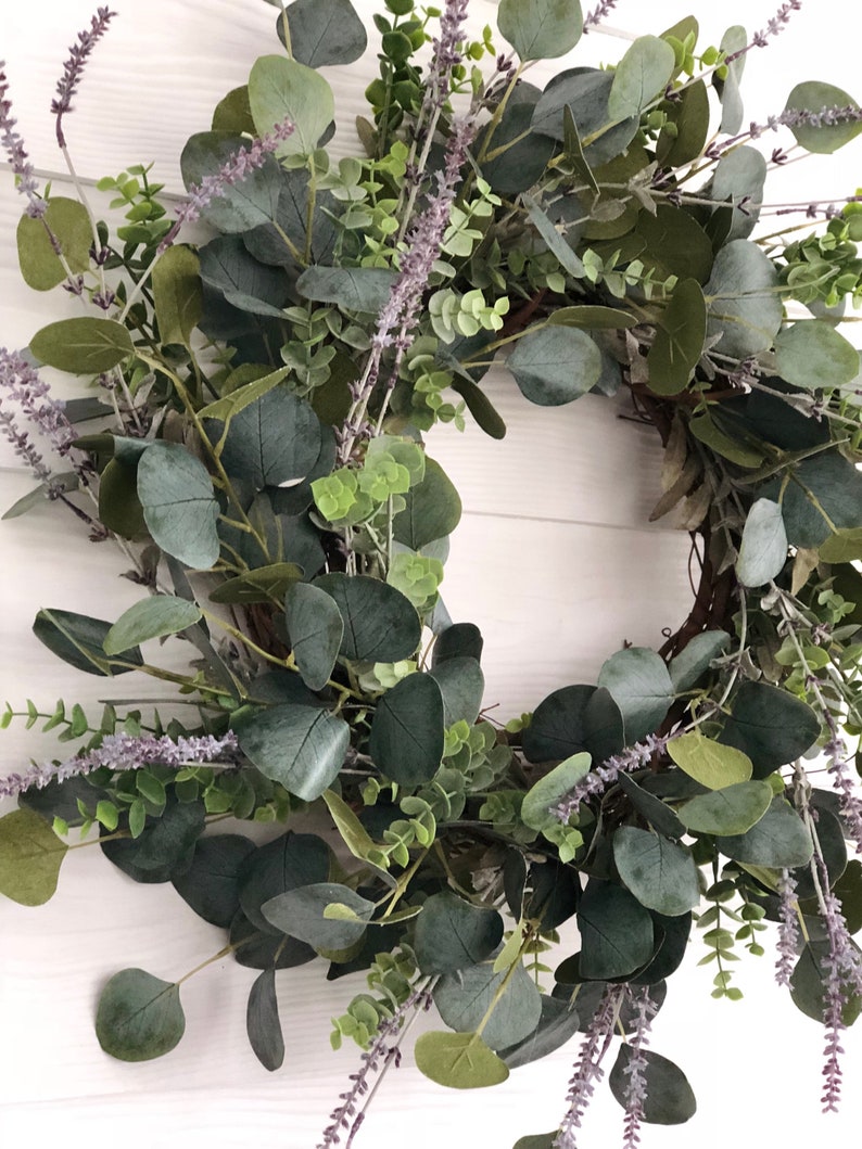 Eucalyptus and Lavender Wreath, Greenery Wreath, Everyday Wreath, Farmhouse Wreath afbeelding 4