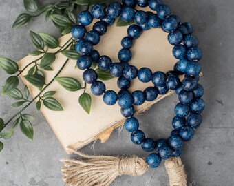 Blue Wood Bead Garland, Wood Bead Garland, Nautical Home Decor, Modern Home Decor Beads