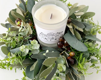 Olive and Eucalyptus Candle Ring Greenery Table Wreath Mini for Kitchen