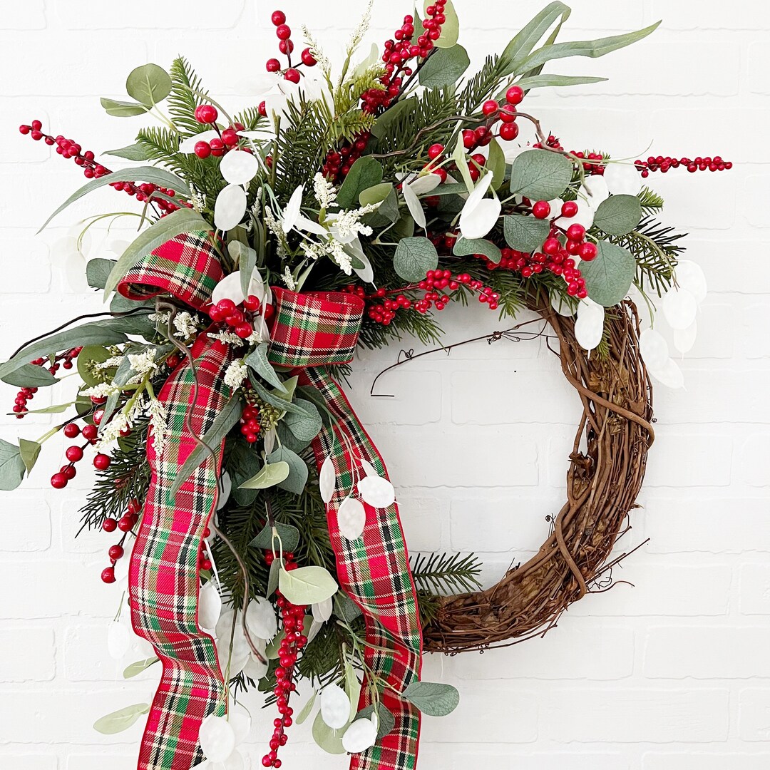 Plaid Christmas Wreath for Front Door Traditional Christmas Wreath