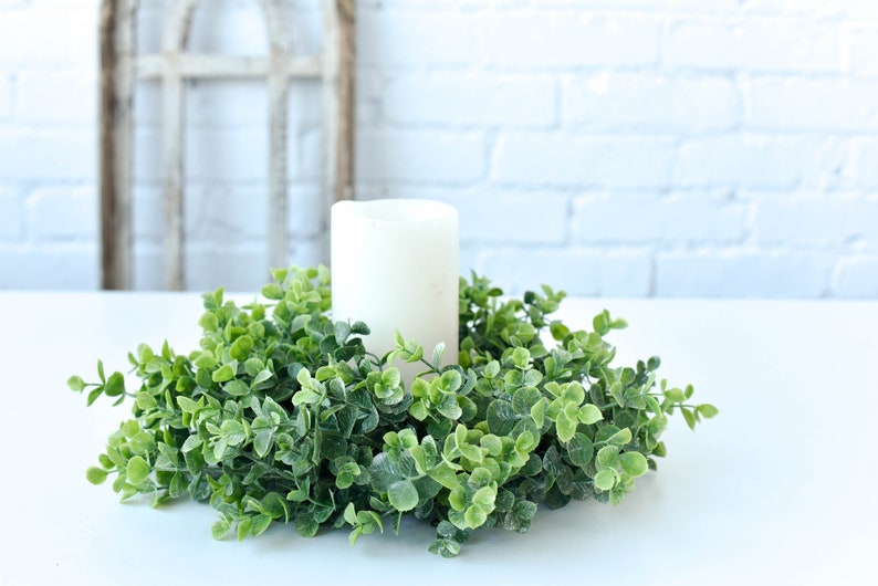 Eucalyptus Candle Ring Wreath Greenery Candle Ring Floral Etsy