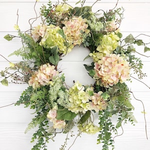 Spring Wreath, Summer Wreath, Pink and Green Hydrangea Wreath, Outdoor Decor, Front Door Decor, Wreaths For Spring