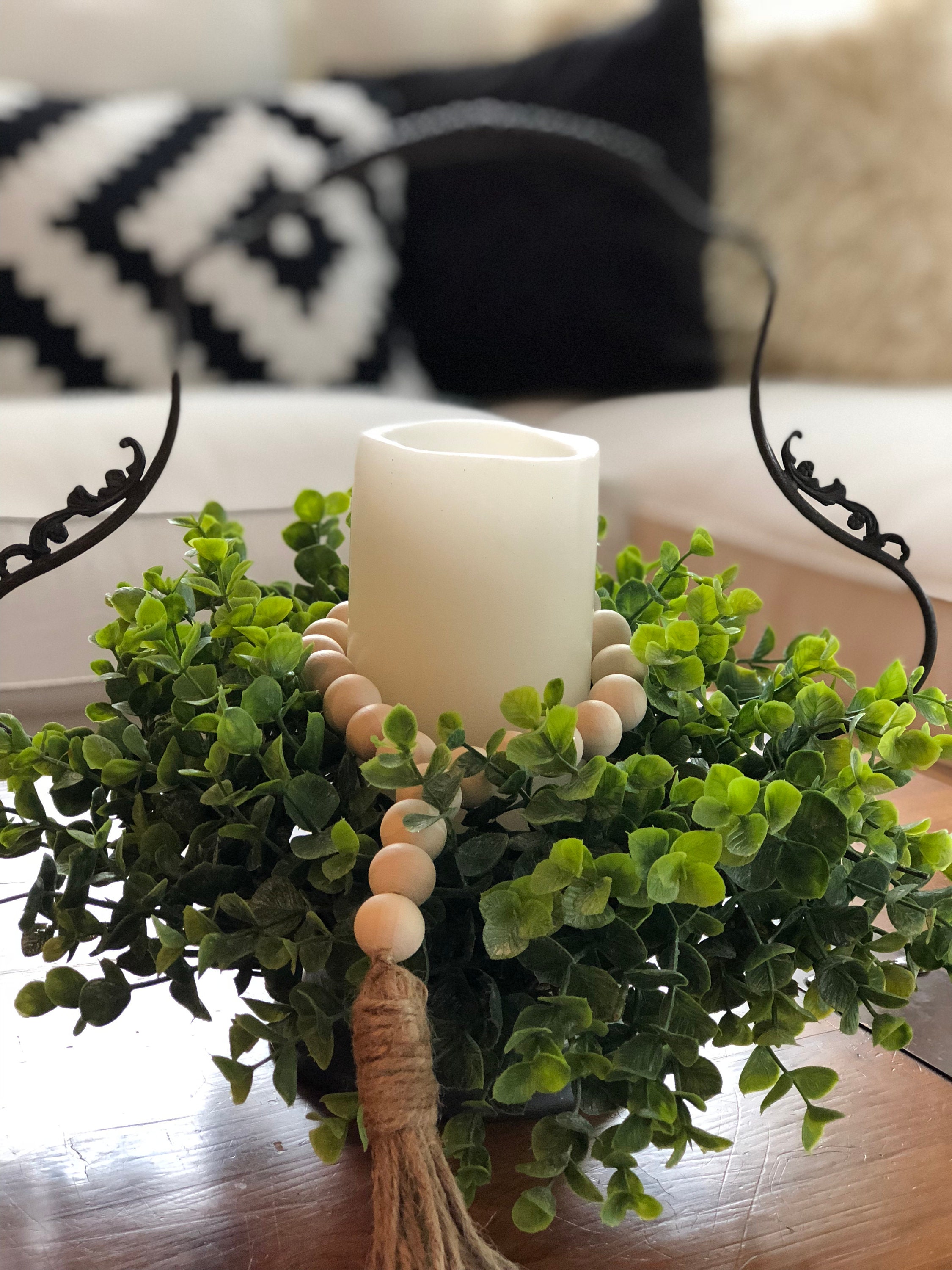 Eucalyptus Candle Ring Wreath Greenery Candle Ring Floral Etsy