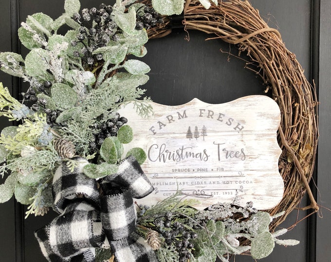 Christmas Wreath Tree Farm Sign Christmas Wreath Farmhouse - Etsy