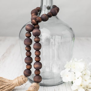 Brown Farmhouse Bead Garland, Home Decor Beads, Wood Beads, Wood Bead Garland