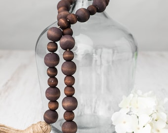 Brown Farmhouse Bead Garland, Home Decor Beads, Wood Beads, Wood Bead Garland