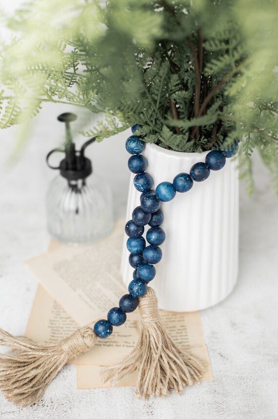 Blue Wood Bead Garland Nautical Home Decor - Home Decor Wooden Bead Garland Blue Wood Bead Garland Nautical Home Decor - Home Decor Wooden Bead Garland
