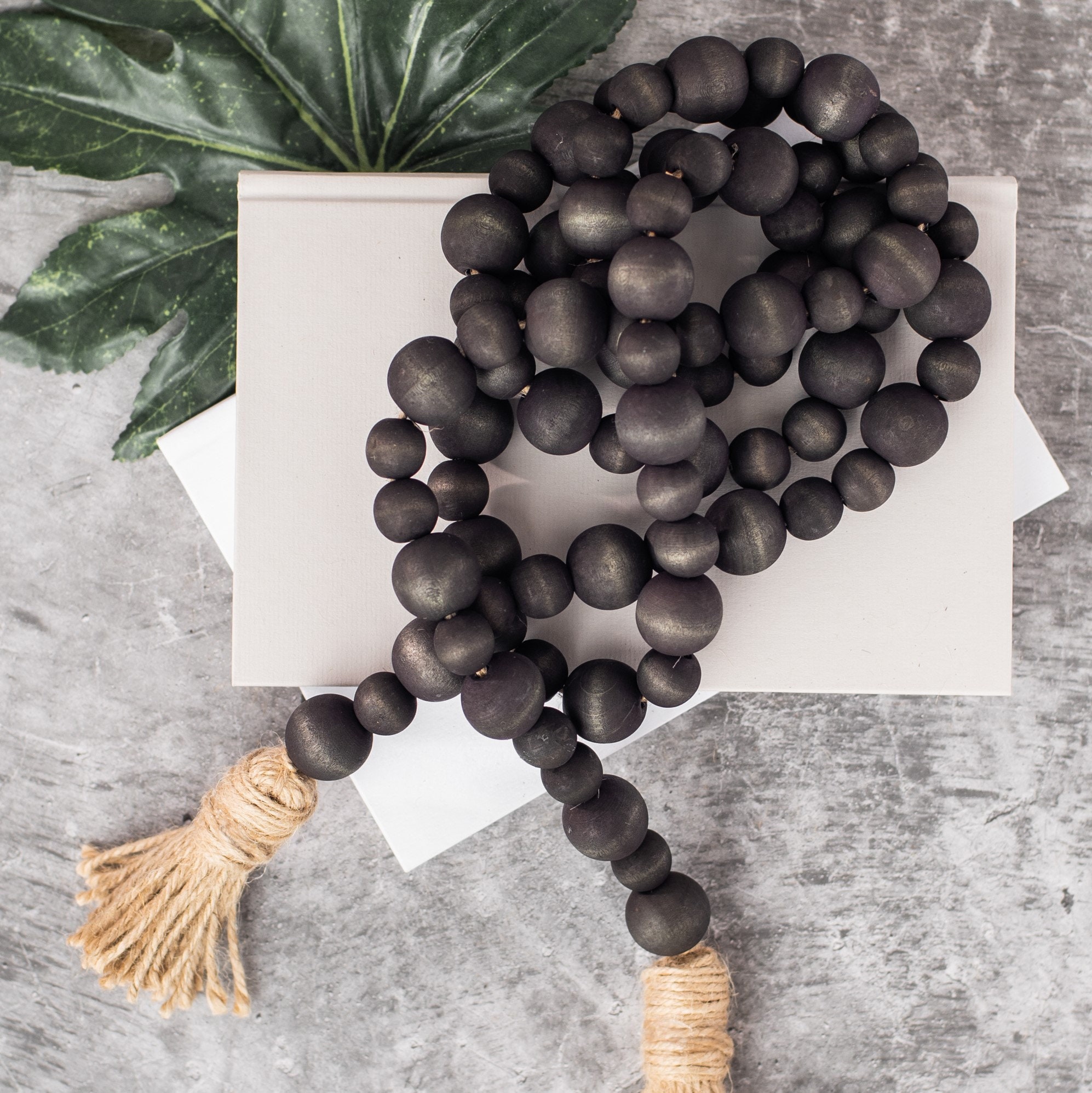 Black Wood Bead Garland Farmhouse Wood Bead Garland | Etsy