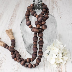 Brown Wood Bead Garland, Farmhouse Beads, Home Decor Beads image 2