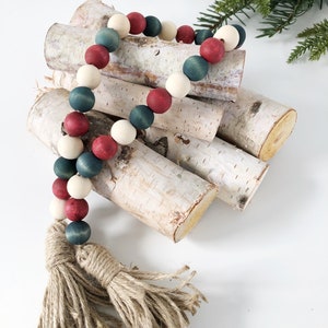 Christmas Wood Bead Garland, Farmhouse Christmas Bead Garland, Christmas Decor