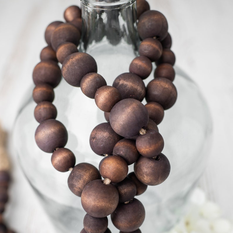 Brown Wood Bead Garland, Farmhouse Beads, Home Decor Beads image 3