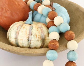 Fall Farmhouse Wooden Bead Garland with Tassels, Farmhouse Beads