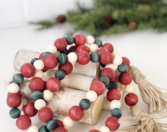 Christmas Wood Bead Garland, Tree Garland, Holiday Garland