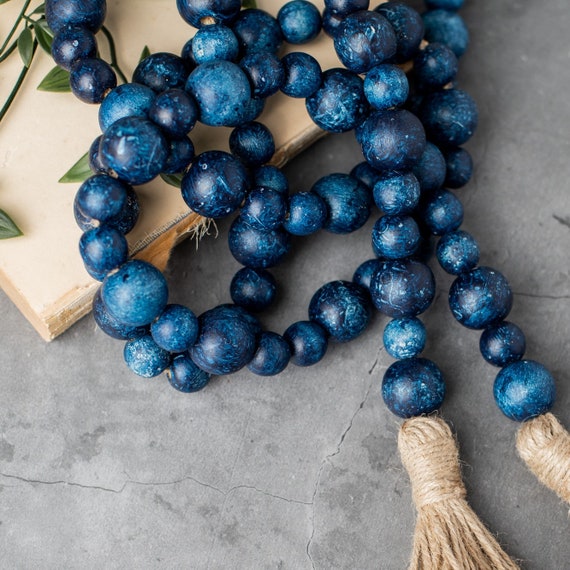 Buy Wooden Bead Garland for Coffee Table Decor, Denim Blue and