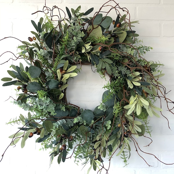 Olive, Rosemary and Eucalyptus Wreath, Front Door Wreath, Rustic Front Door Wreath, Outdoor Decor