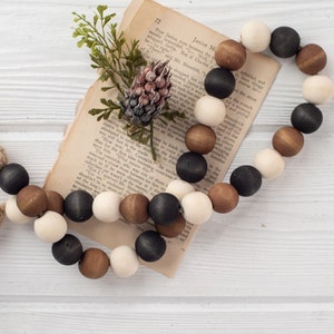 Black, Brown and Natural Wood Bead Garland