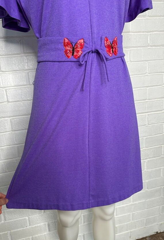 Vintage 70s Purple Flutter Sleeve Dress/ Embroide… - image 6