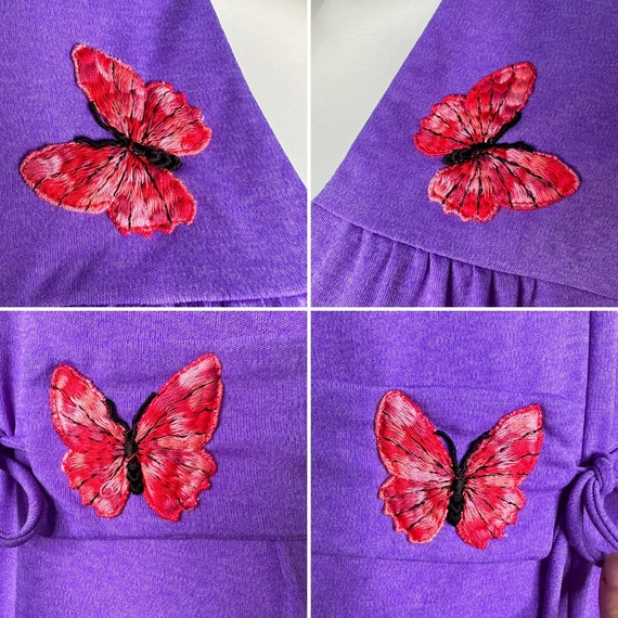 Vintage 70s Purple Flutter Sleeve Dress/ Embroide… - image 8
