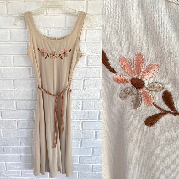 Vintage 70s Sleeveless Polyester Dress/ Matching … - image 1
