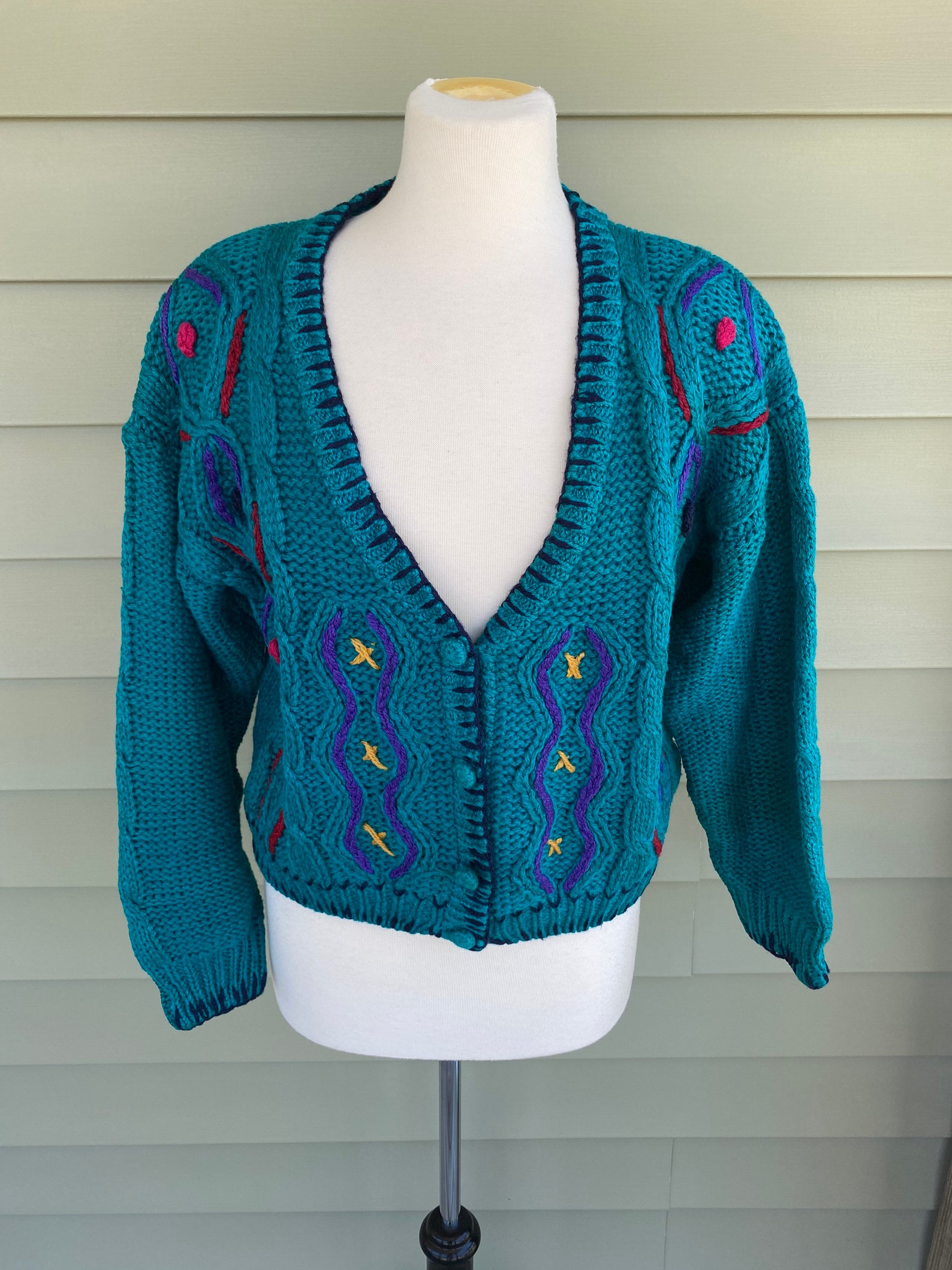 Vintage 90s Knit Sweater/ Cardigan/ Funky/ 1990s Sweater/ Etsy UK