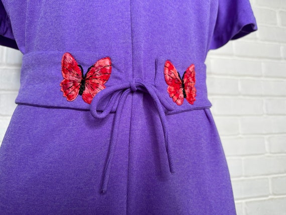 Vintage 70s Purple Flutter Sleeve Dress/ Embroide… - image 7