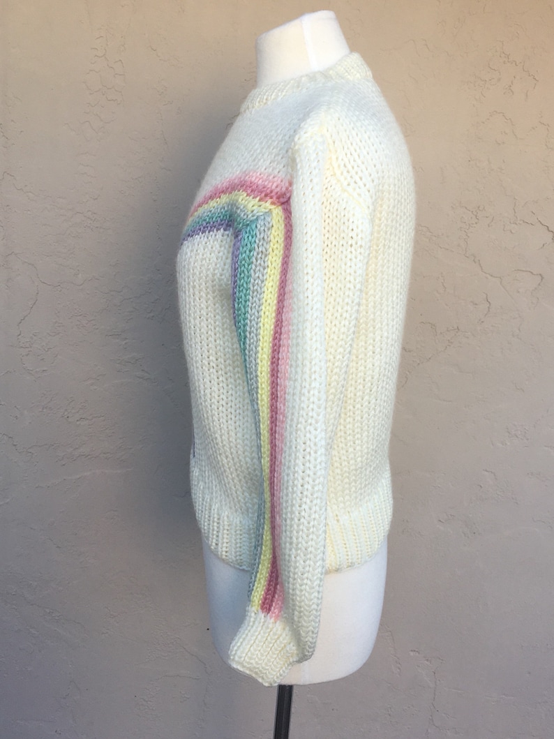 Vintage 80s Pastel Rainbow Sweater 1980s Sweater Early 80s 80s Party Cream Pink Purple Yellow Cristina/'s Acrylic Stripes