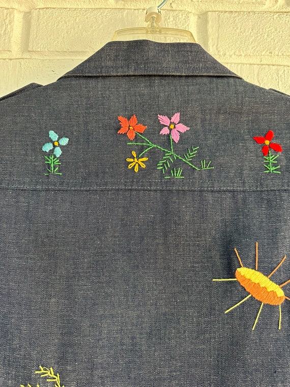 Vintage 70s Denim Blazer/ Custom Embroidered/ 197… - image 5