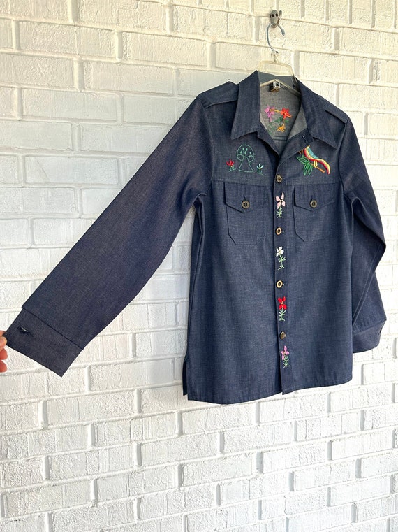 Vintage 70s Denim Blazer/ Custom Embroidered/ 197… - image 4