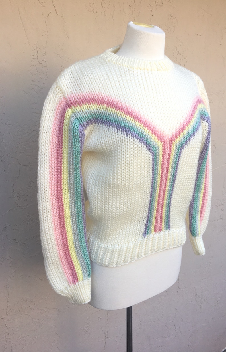 Vintage 80s Pastel Rainbow Sweater 1980s Sweater Early 80s 80s Party Cream Pink Purple Yellow Cristina/'s Acrylic Stripes