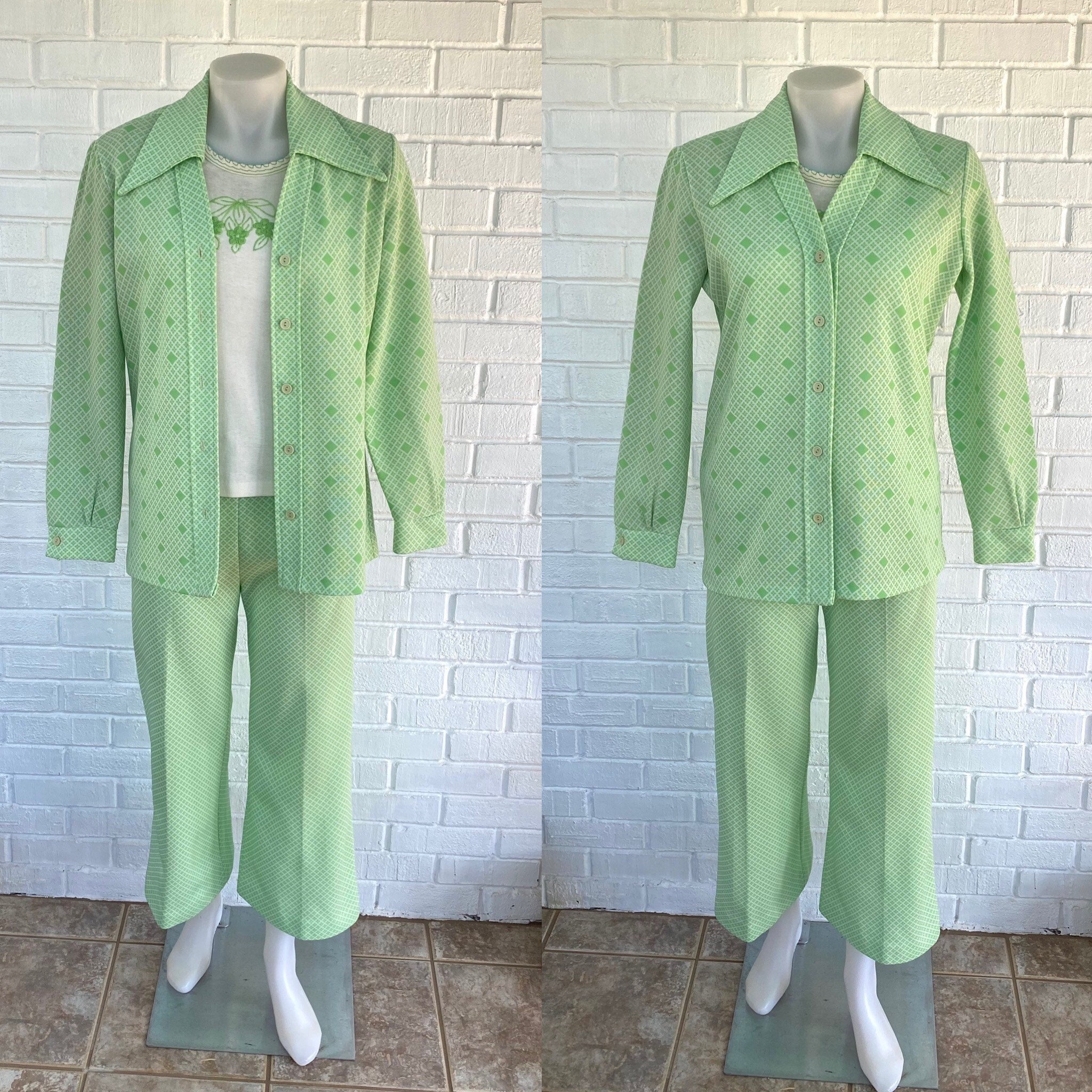 Vintage 70s 3 Piece Leisure Suit/ Youth Sized/ Bright Green/ - Etsy