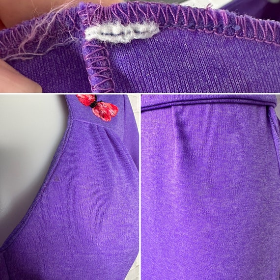 Vintage 70s Purple Flutter Sleeve Dress/ Embroide… - image 9