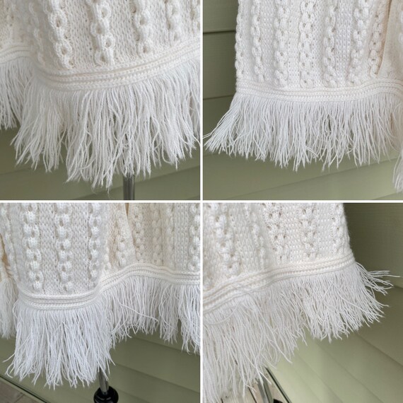 Vintage 70s Crochet Poncho/ Off White/ 1970s Ponc… - image 10