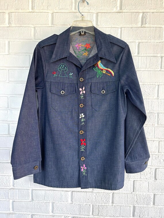 Vintage 70s Denim Blazer/ Custom Embroidered/ 197… - image 2