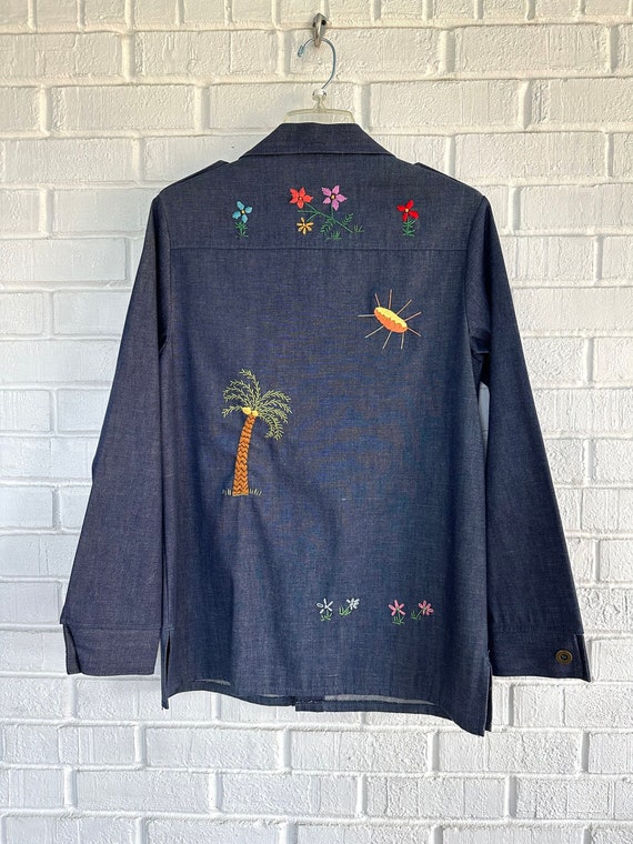 Vintage 70s Denim Blazer/ Custom Embroidered/ 197… - image 3