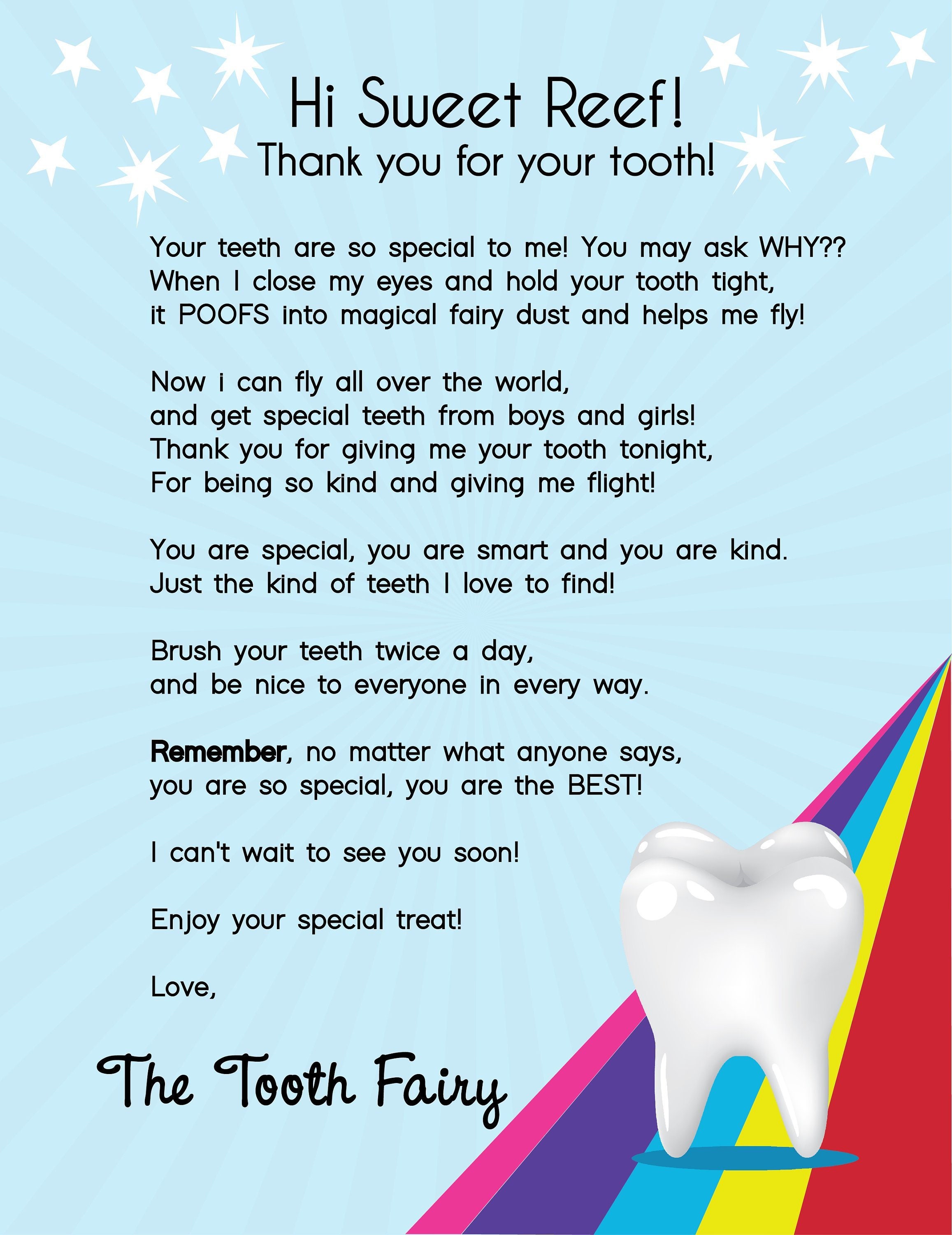 Personalized Tooth Fairy Letter Printable