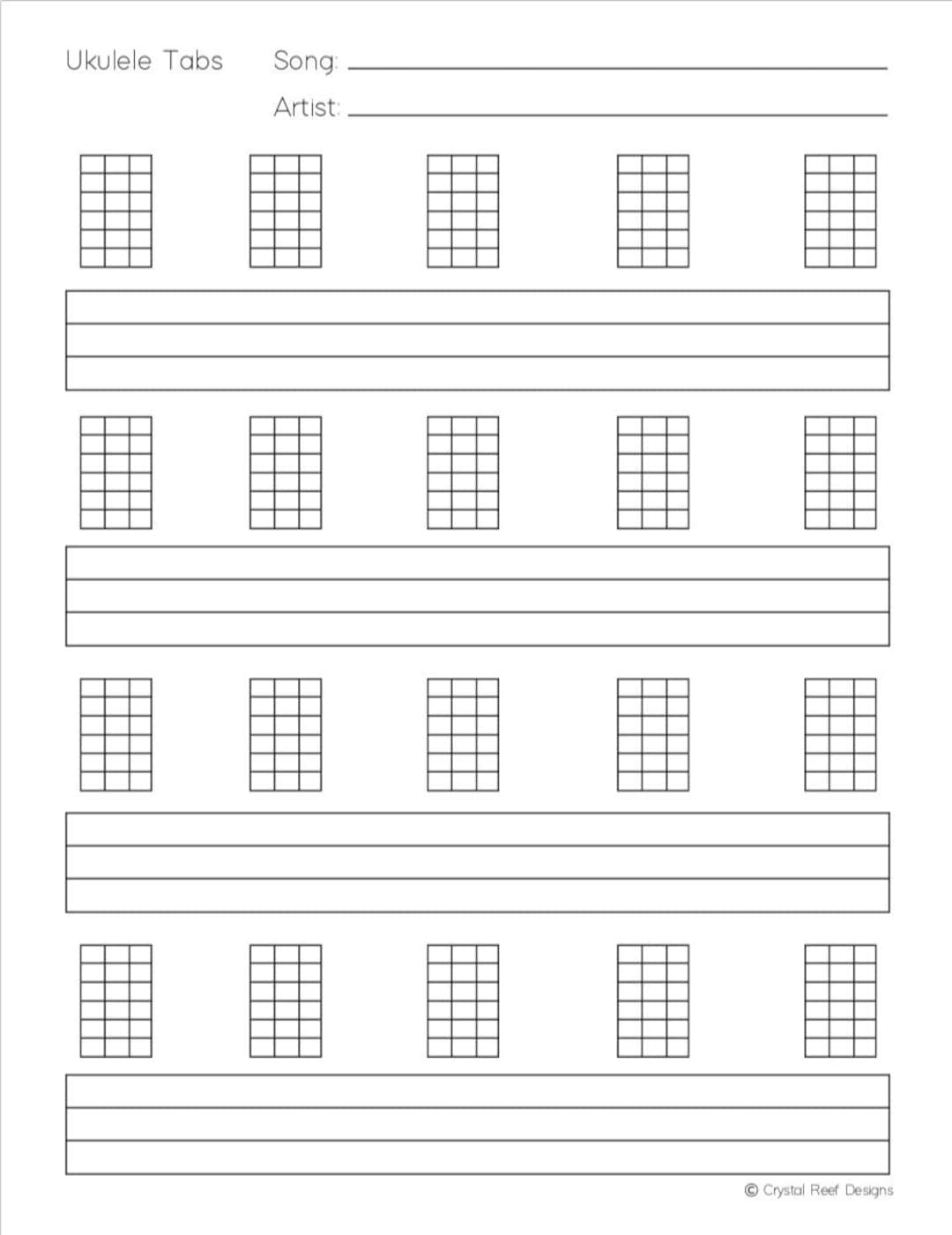 Ukulele Blank Tabs & Chords Instant Printable Download Etsy