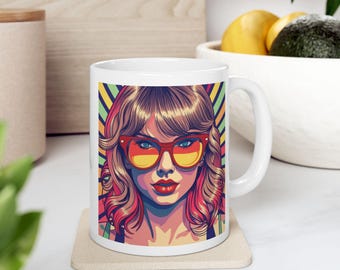 Taza de cerámica retro T Swift de dos caras de 11 y 15 oz
