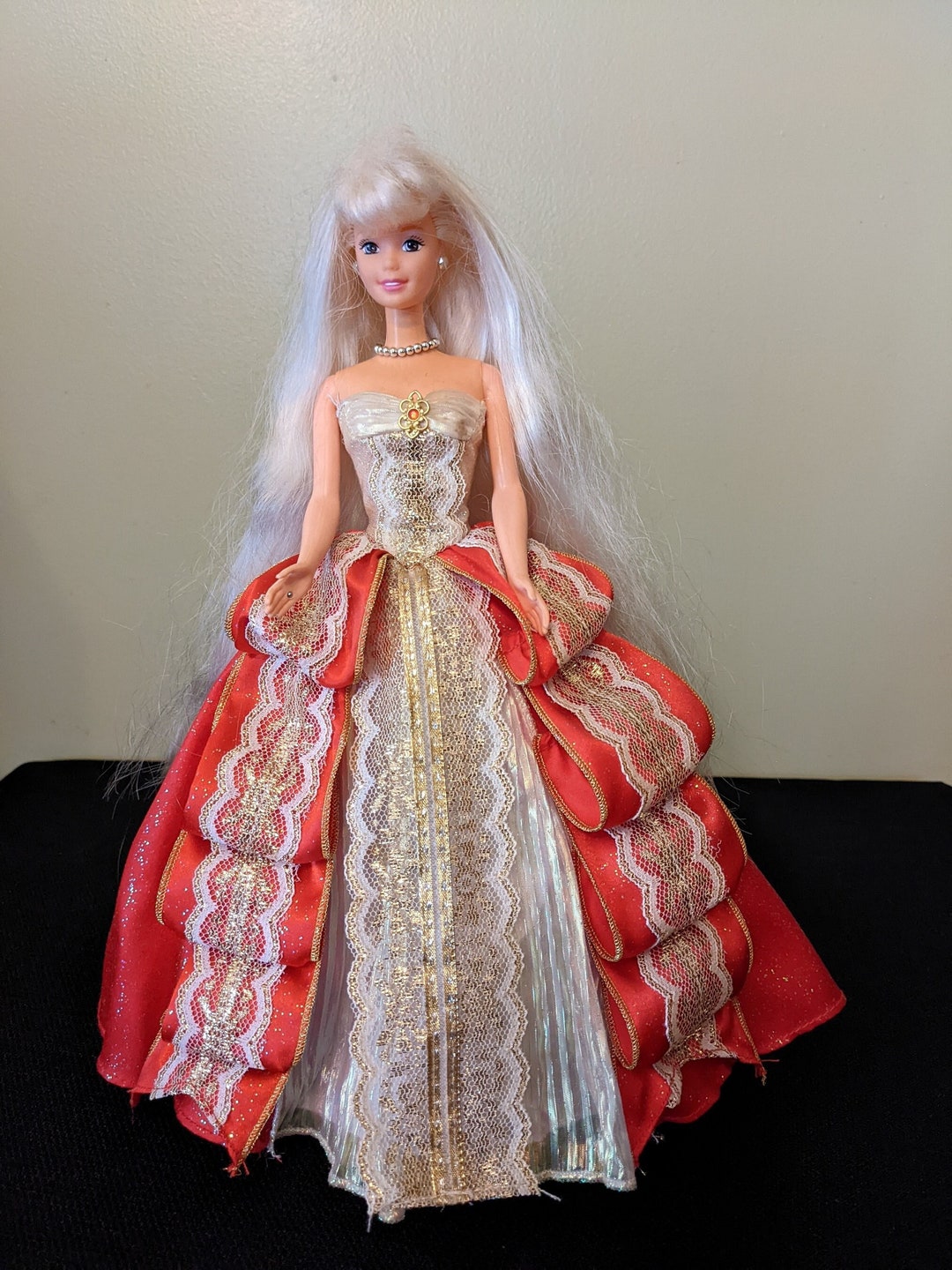 1966 Mattel Barbie With Long Platinum Hair in Red and Gold Christmas Holiday Gown Vintage Female Collectible Doll Retro Girl Playtime Toy Etsy