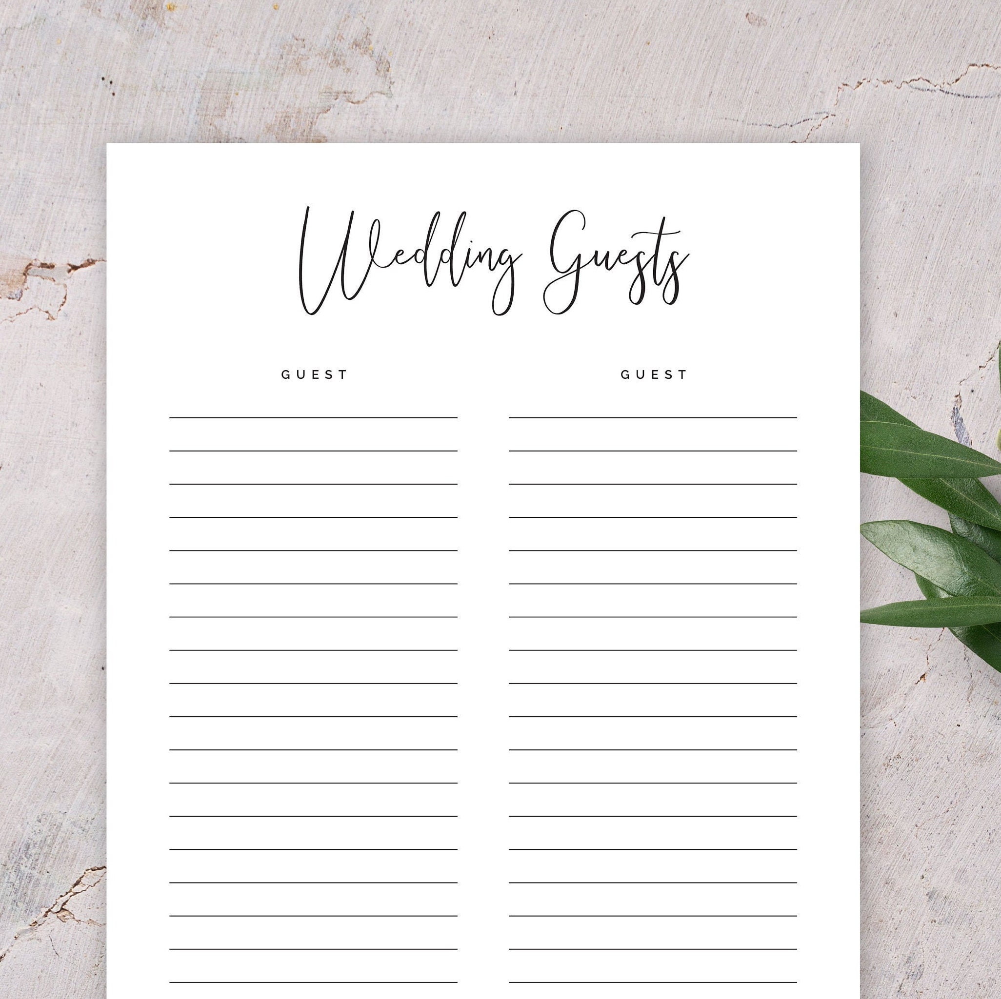 Wedding Guest List Digital Download Etsy Australia