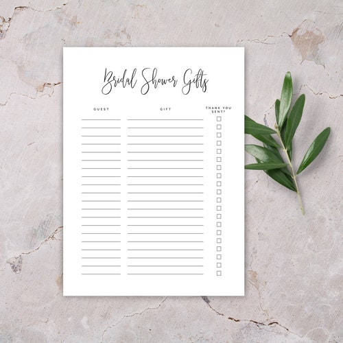 Keepsake Bridal Shower Gift List Digital Download Etsy