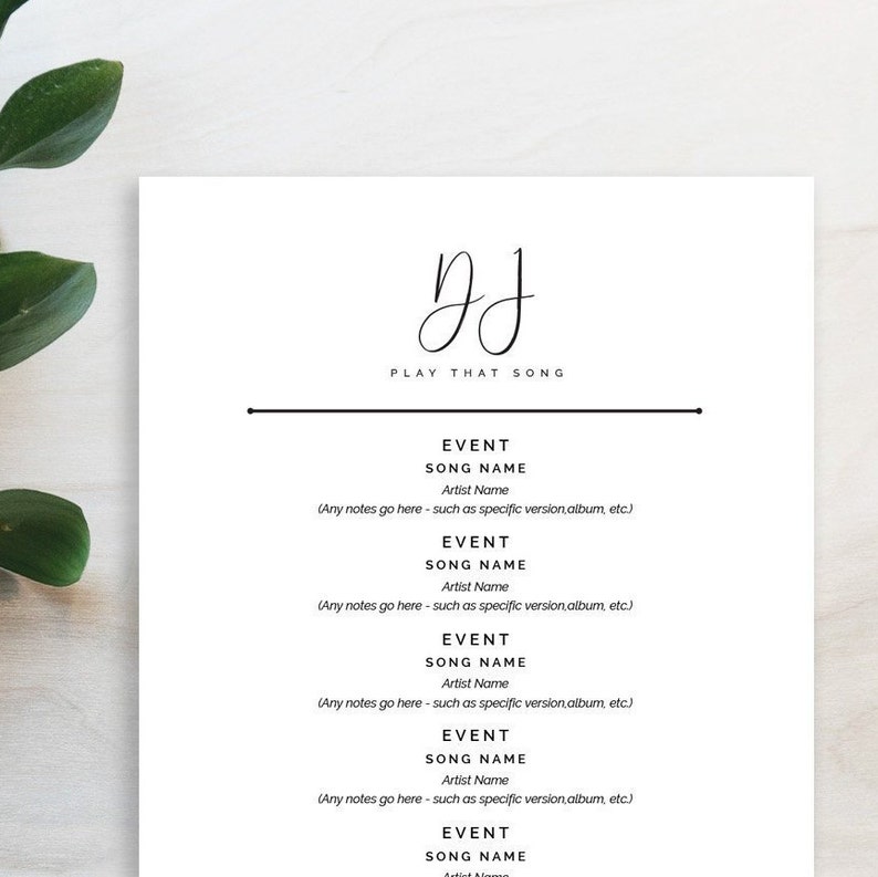 DJ Song List Template Printable Etsy